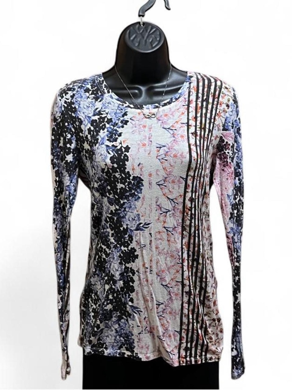 BCBGMaxAzria Floral & Stripe Long-Sleeve Top - Blue, Pink, Black, Cream